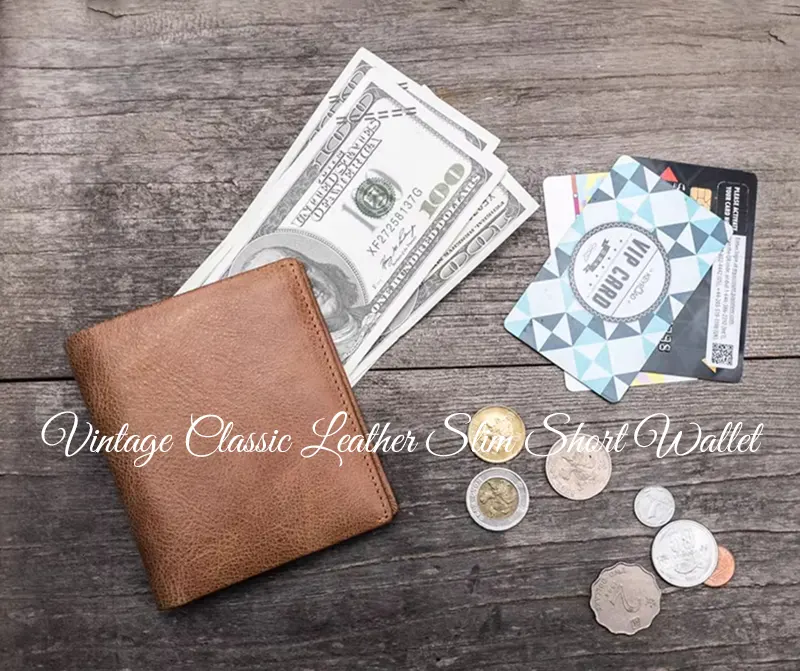 Vintage Classic Leather Slim Short Wallet Minimalist Design