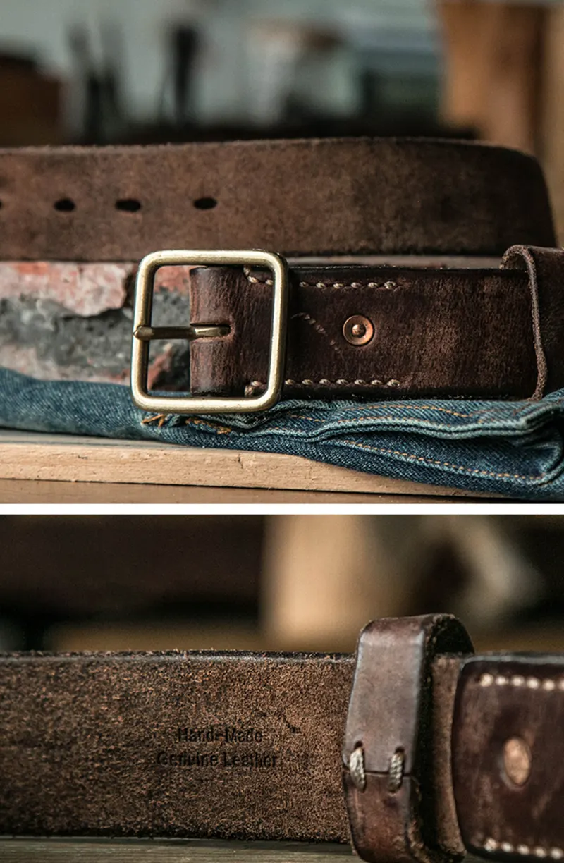 High-End Vintage Rugged Handcrafted Full-Grain Leather Belt