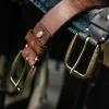Vintage Vegetable-Tanned Genuine Leather Belt with Brass Buckle