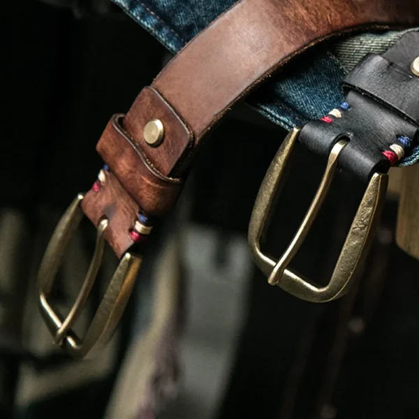 Vintage Vegetable-Tanned Genuine Leather Belt with Brass Buckle