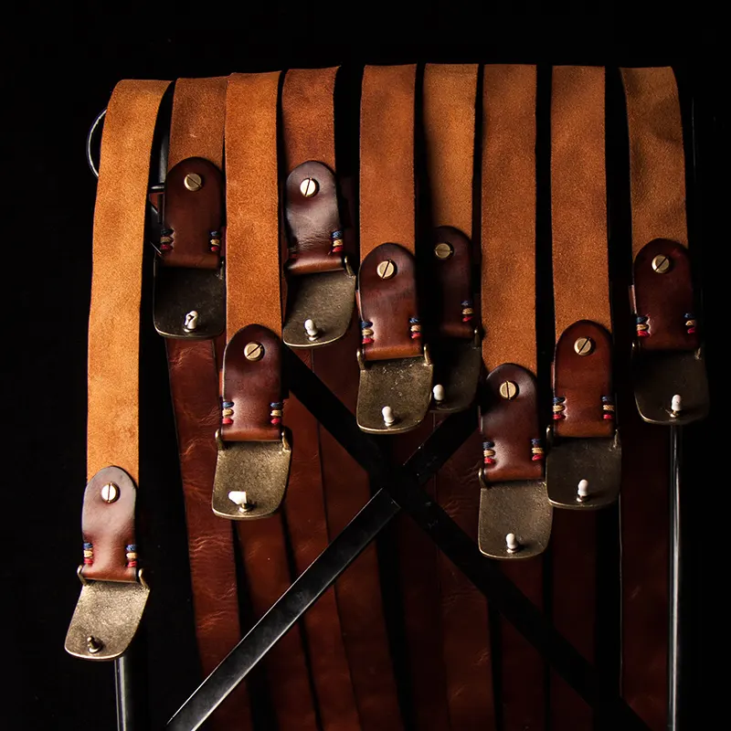 Vintage Handcrafted Leather Belt with Etched Brass Buckle