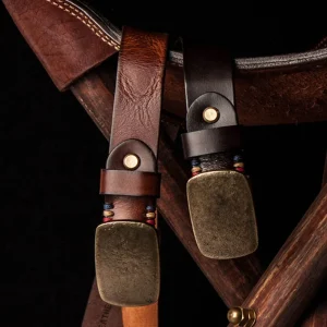Vintage Handcrafted Leather Belt with Etched Brass Buckle