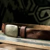 RSBE0153-z-02 Vintage Handcrafted Leather Belt with Etched Brass Buckle
