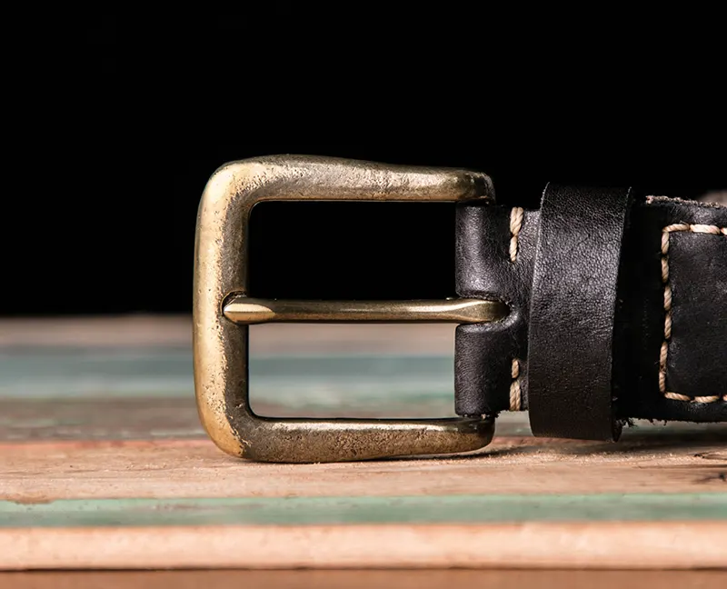 Full-Grain Leather Braided Belt with Brass Buckle