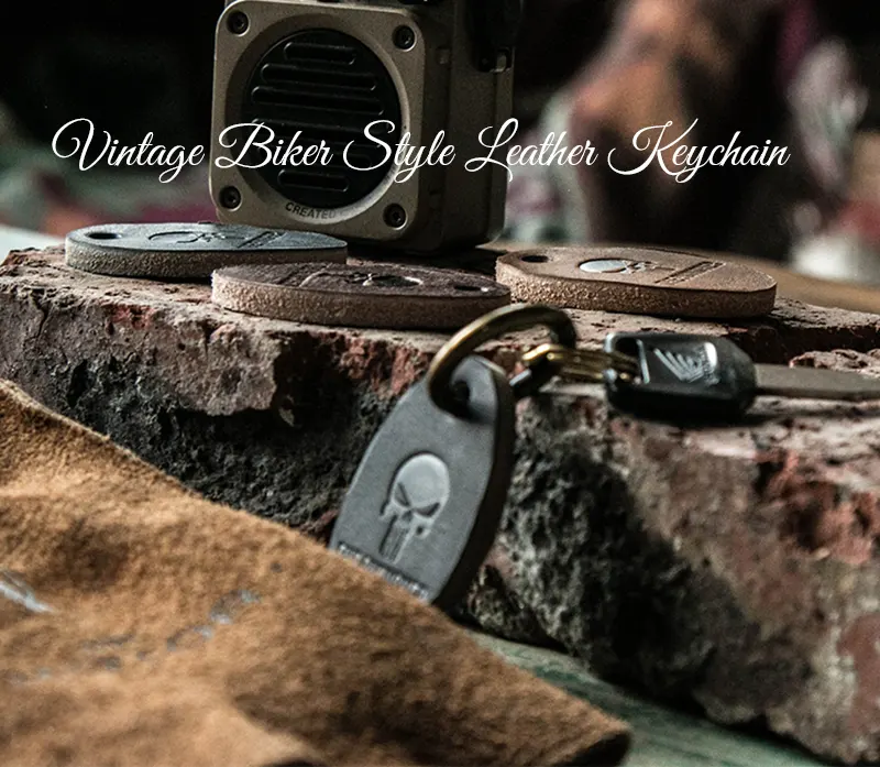 Vintage Vegetable-Tanned Biker Style Full-Grain Leather Keychain