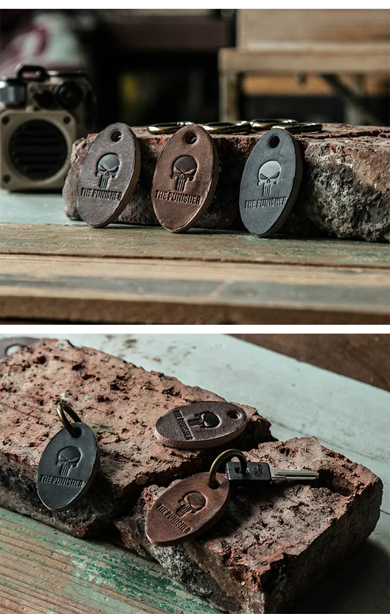 Vintage Vegetable-Tanned Biker Style Full-Grain Leather Keychain