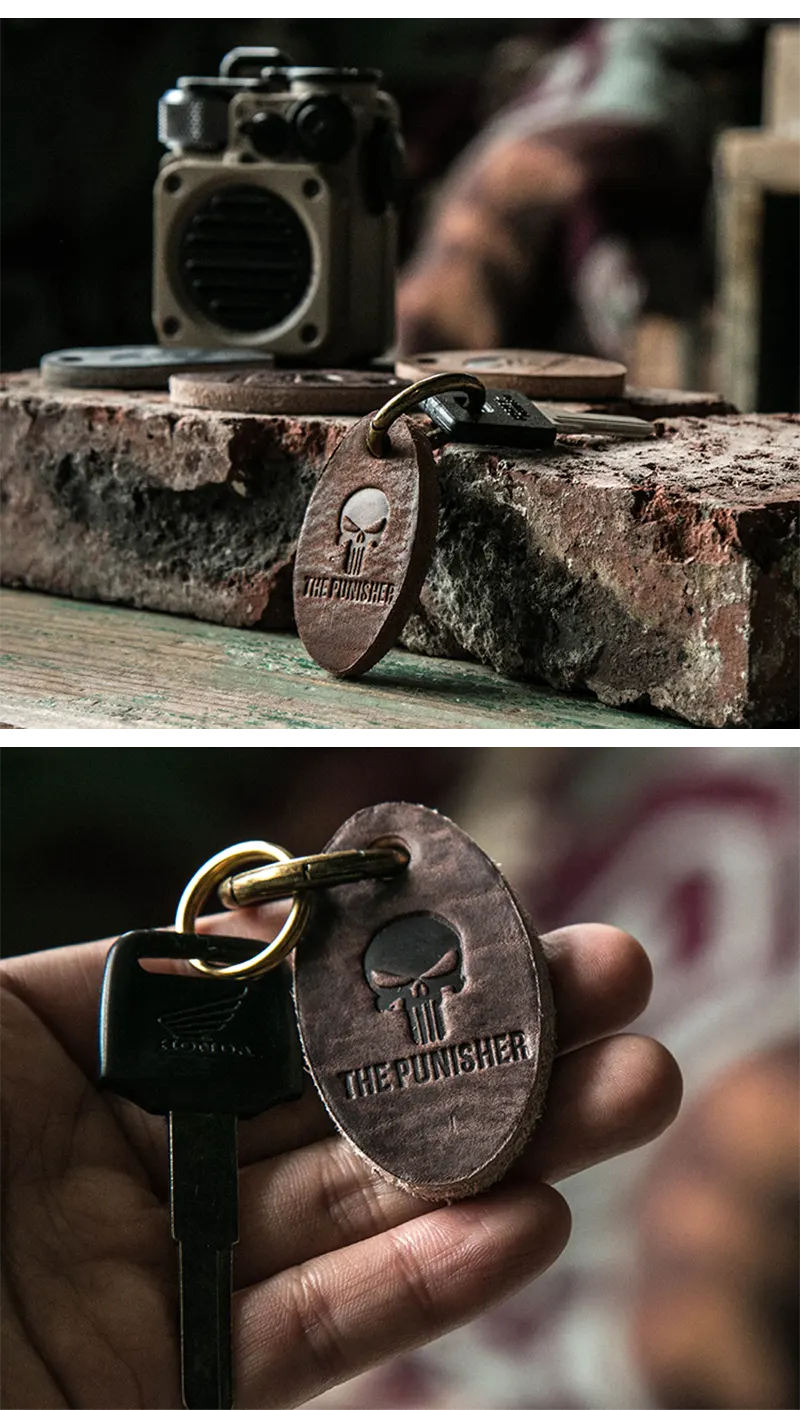 Vintage Vegetable-Tanned Biker Style Full-Grain Leather Keychain