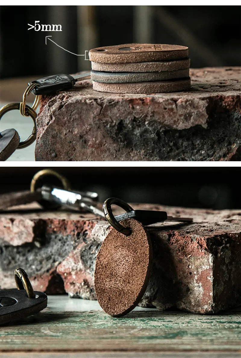 Vintage Vegetable-Tanned Biker Style Full-Grain Leather Keychain