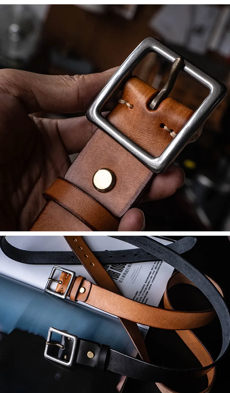 Full-Grain Leather Men's Casual Belt with Stainless Steel Buckle