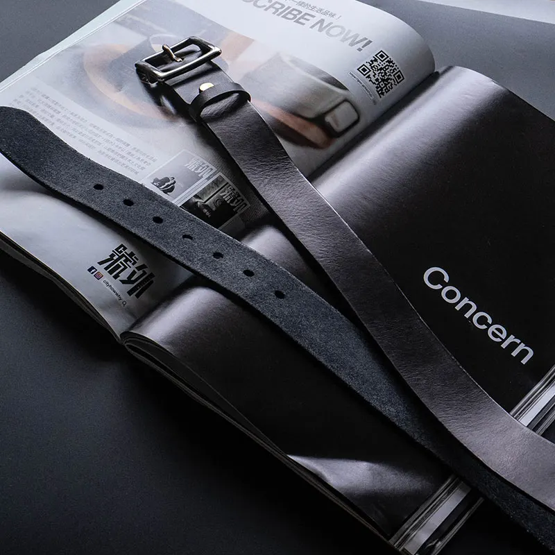 Full-Grain Leather Men's Casual Belt with Stainless Steel Buckle