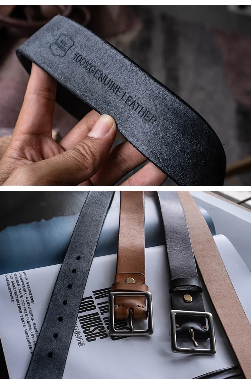 Full-Grain Leather Men's Casual Belt with Stainless Steel Buckle