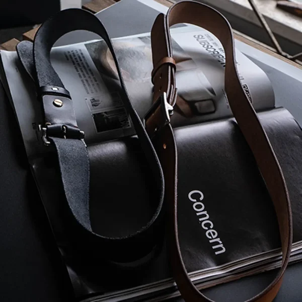 Full-Grain Leather Men's Casual Belt with Stainless Steel Buckle