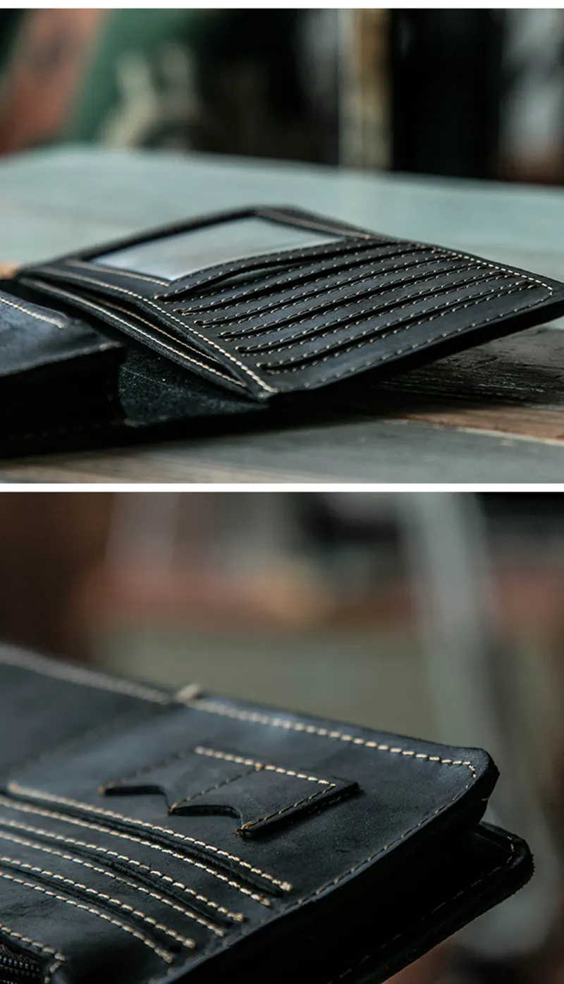 Full-Grain Leather Vintage Long Zipper Large Capacity Wallet
