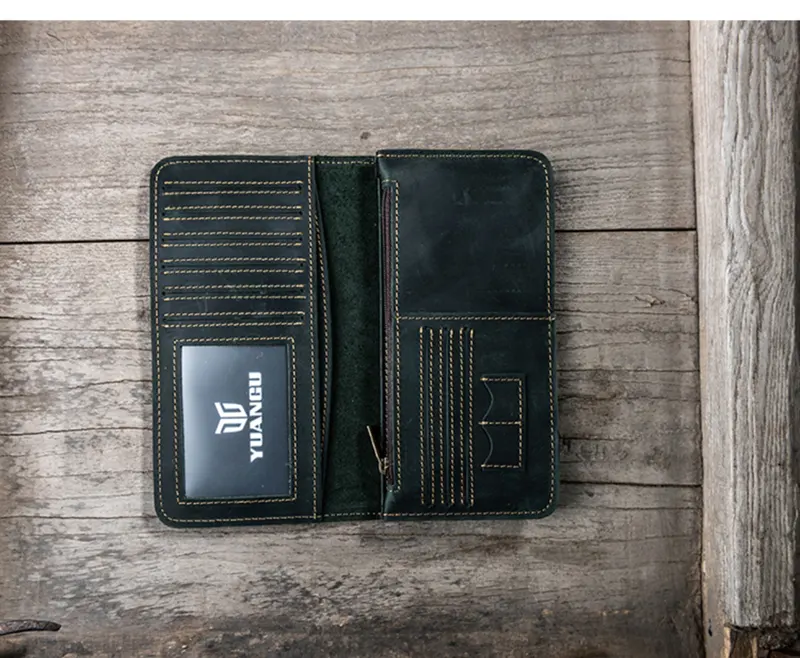 Full-Grain Leather Vintage Long Zipper Large Capacity Wallet
