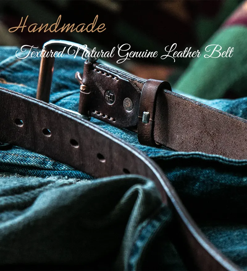 Vintage Textured Natural Vegetable-Tanned Leather Men's Belt
