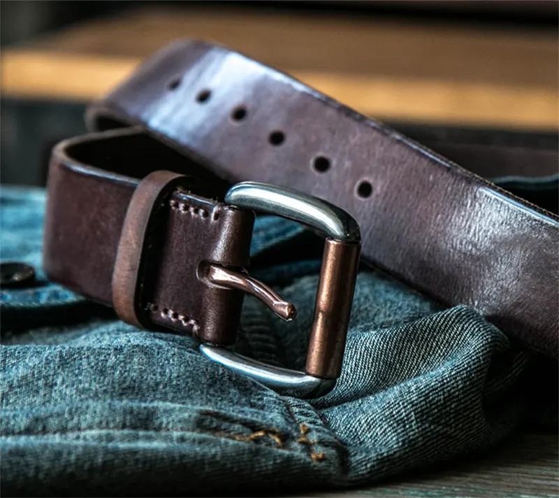Vintage Textured Natural Vegetable-Tanned Leather Men's Belt