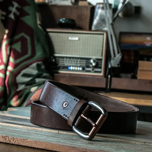 Vintage Textured Natural Vegetable-Tanned Leather Men's Belt