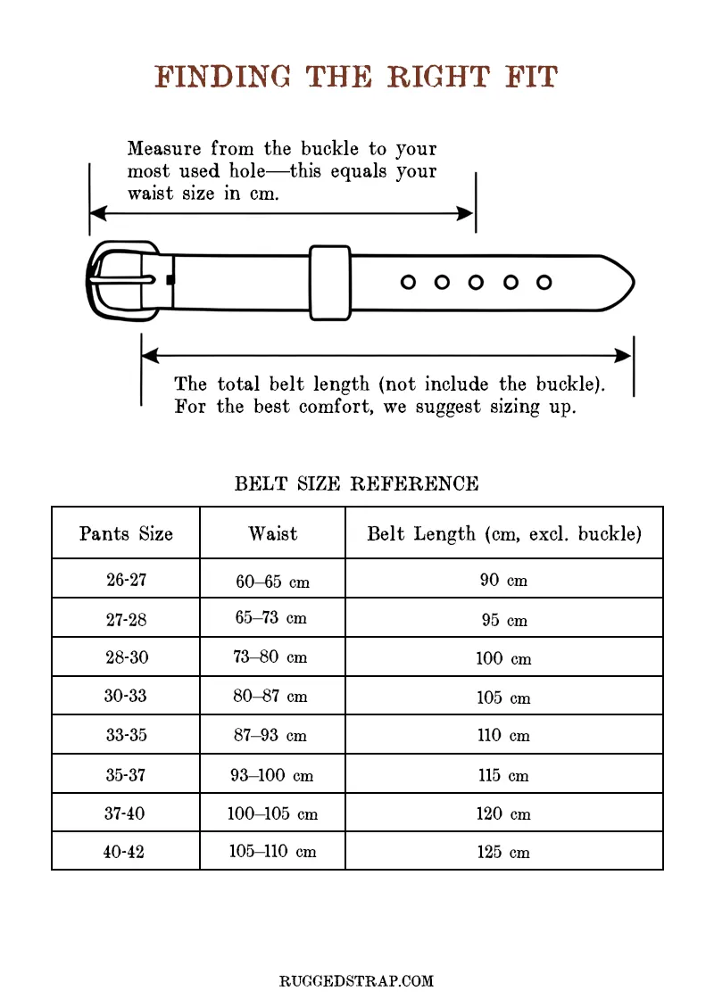 Full-Grain Genuine Leather Belt Size Chart