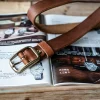 Handcrafted Vintage Men's Full-Grain Genuine Leather Belt Brown Slim