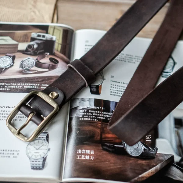 Handcrafted Vintage Men's Full-Grain Genuine Leather Belt Coffee Slim