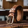 Handmade Vintage Men's Full-Grain Leather Belt with Pin Buckle