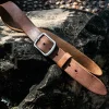 Italian Vegetable-Tanned Leather Belt with Silver Metal Buckle Brown