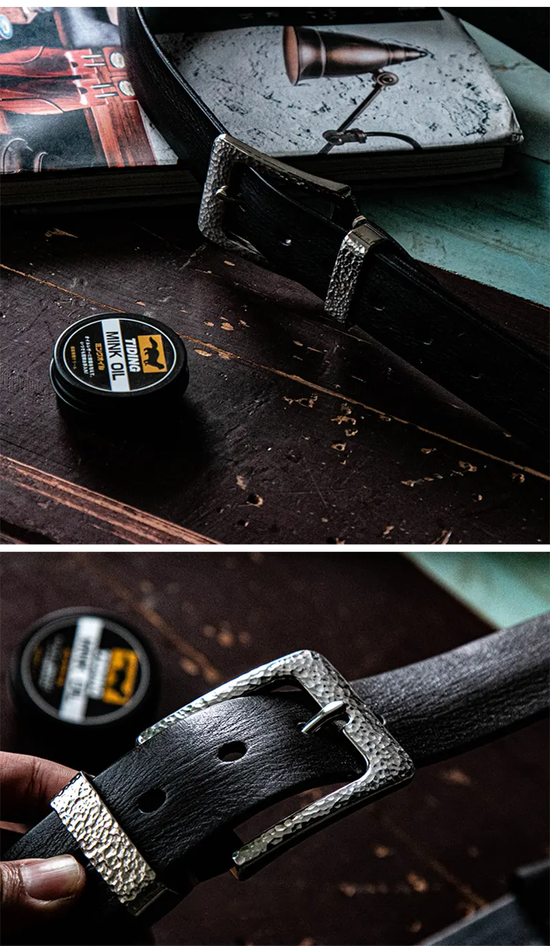 Luxury Handcrafted Hammered Buckle Genuine Leather Men's Belt