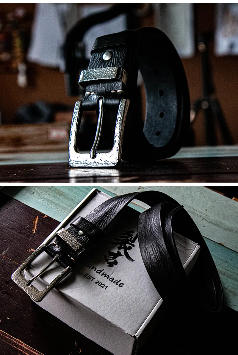 Luxury Handcrafted Hammered Buckle Genuine Leather Men's Belt