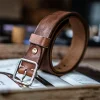 RSBE0037 Vintage Versatile Genuine Leather Belt with Silver Square Buckle Brown
