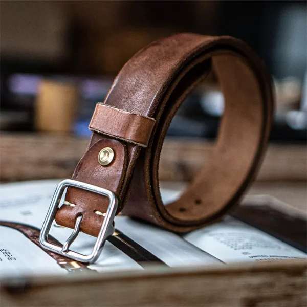 RSBE0037 Vintage Versatile Genuine Leather Belt with Silver Square Buckle Brown