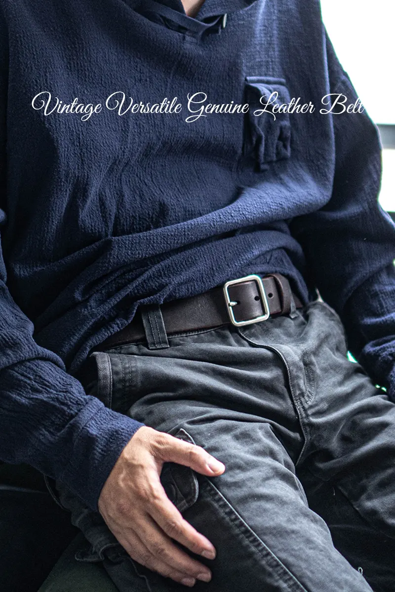 Vintage Versatile Genuine Leather Belt with Silver Square Buckle
