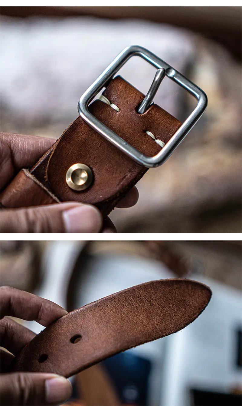 Vintage Versatile Genuine Leather Belt with Silver Square Buckle