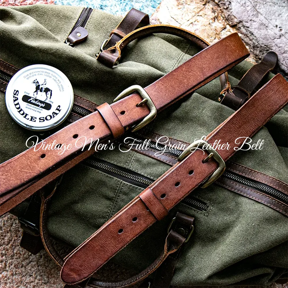 Handcrafted Vintage Men's Full-Grain Genuine Leather Belt
