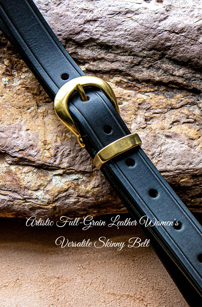 Artistic Full-Grain Leather Women's Versatile Skinny Belt