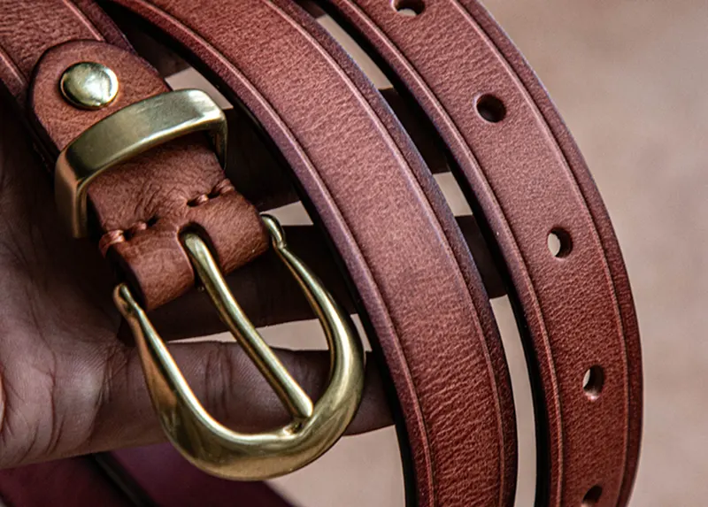 Artistic Full-Grain Leather Women's Versatile Skinny Belt
