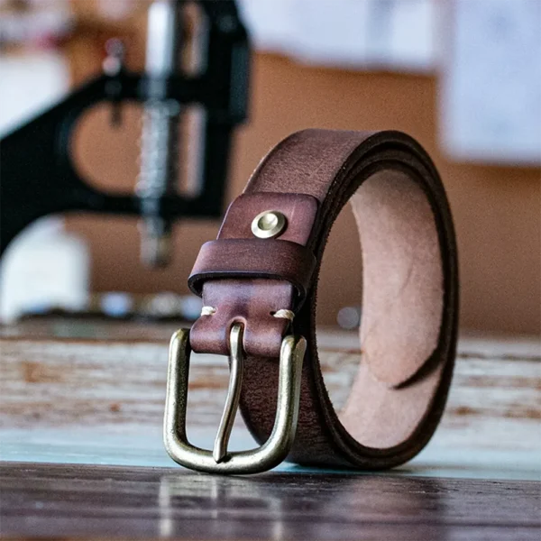Artistic Vintage Men's Leather Belt with Brass Buckle