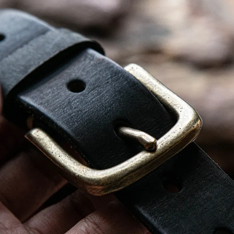 Artistic Vintage Men's Leather Belt with Brass Buckle