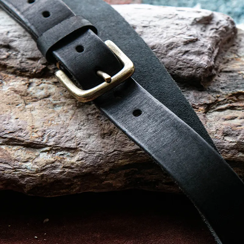 Artistic Vintage Men's Leather Belt with Brass Buckle