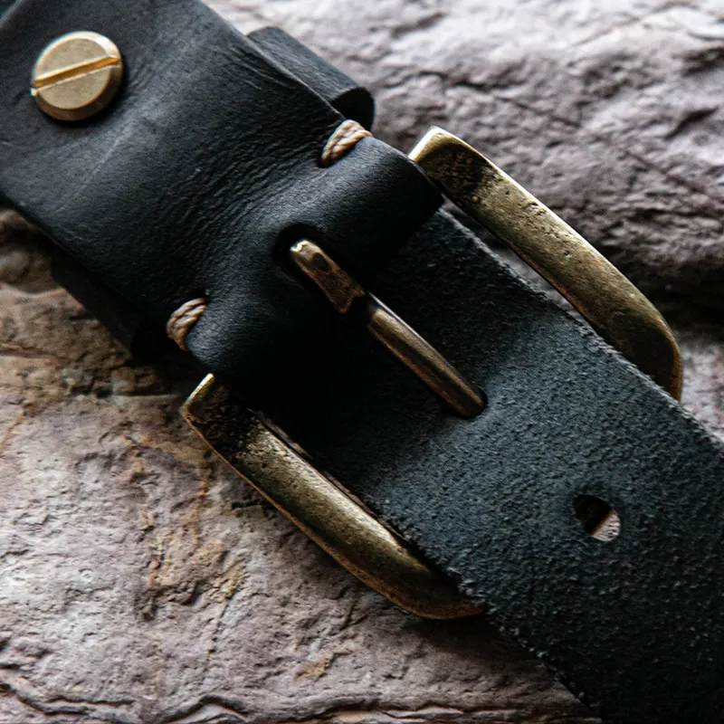 Artistic Vintage Men's Leather Belt with Brass Buckle