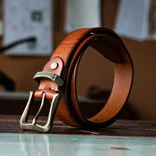 Artistic Vintage Versatile Full-Grain Leather Women's Fashion Belt Yellow