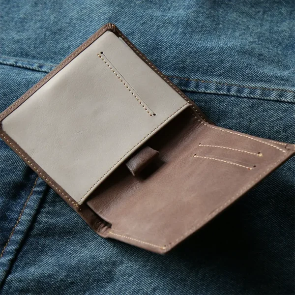 RSWL0242 Vintage Classic Leather Slim Short Wallet Minimalist Design Khaki