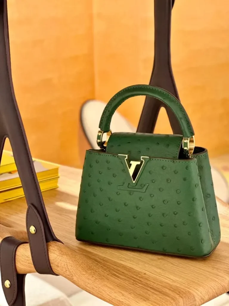 Luxury handbag made from ostrich leather