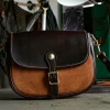 Colorblock Full-Grain Leather Messenger Style Crossbody Bag