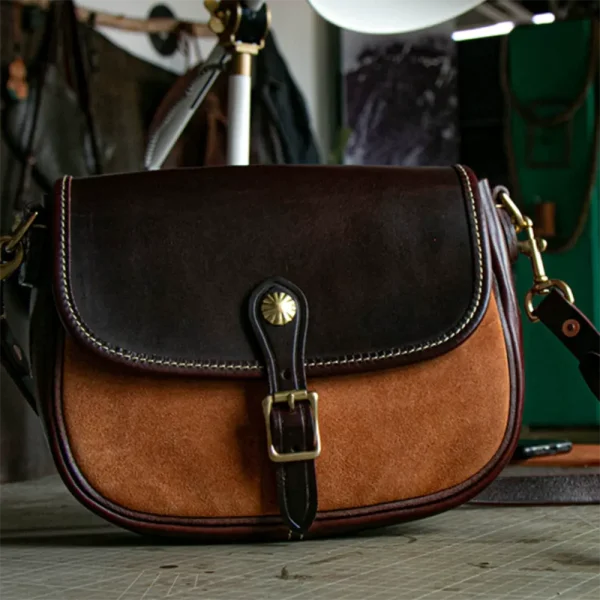 Colorblock Full-Grain Leather Messenger Style Crossbody Bag