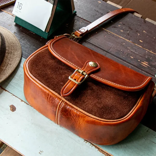 Colorblock Full-Grain Leather Messenger Style Crossbody Bag