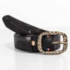 Exclusive Vintage Brass Buckle Rugged Full-Grain Leather Belt Black