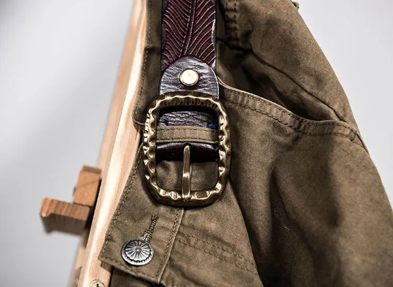 Exclusive Vintage Brass Buckle Rugged Full-Grain Leather Belt