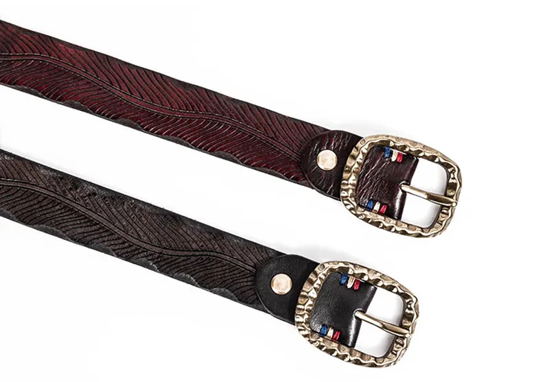 Exclusive Vintage Brass Buckle Rugged Full-Grain Leather Belt