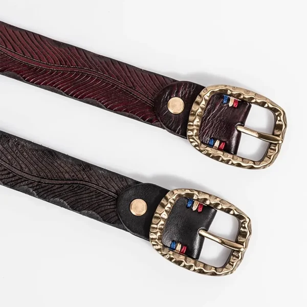 Exclusive Vintage Brass Buckle Rugged Full-Grain Leather Belt