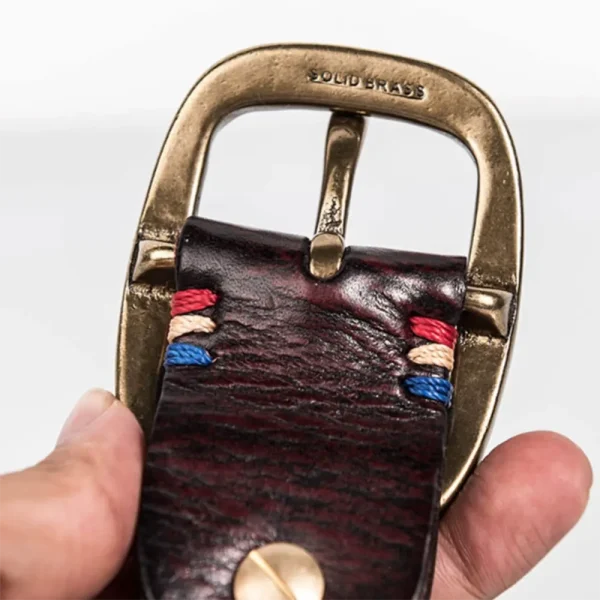 Exclusive Vintage Brass Buckle Rugged Full-Grain Leather Belt